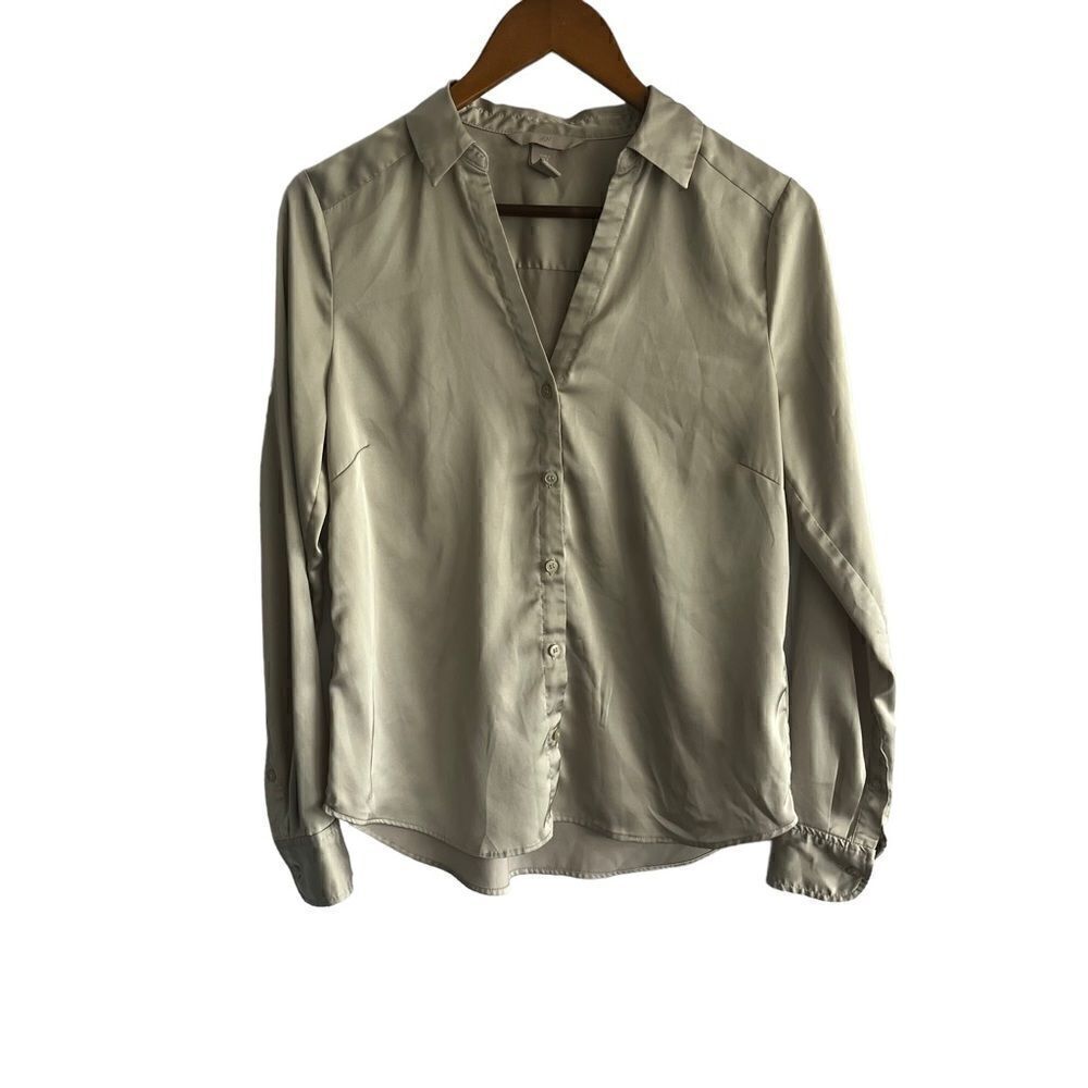 H&M Sage Green Silky Button Down Top